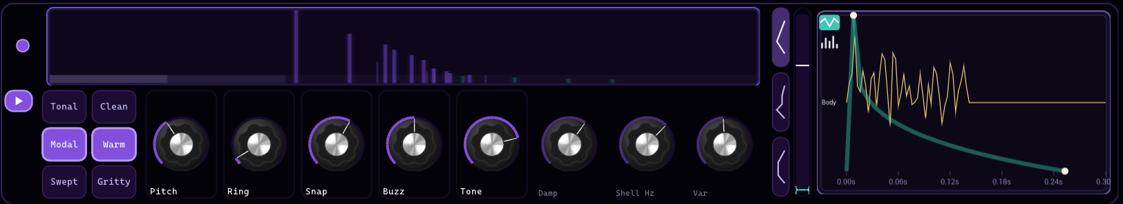 SNURRR Body synthesizer with its three sound engines