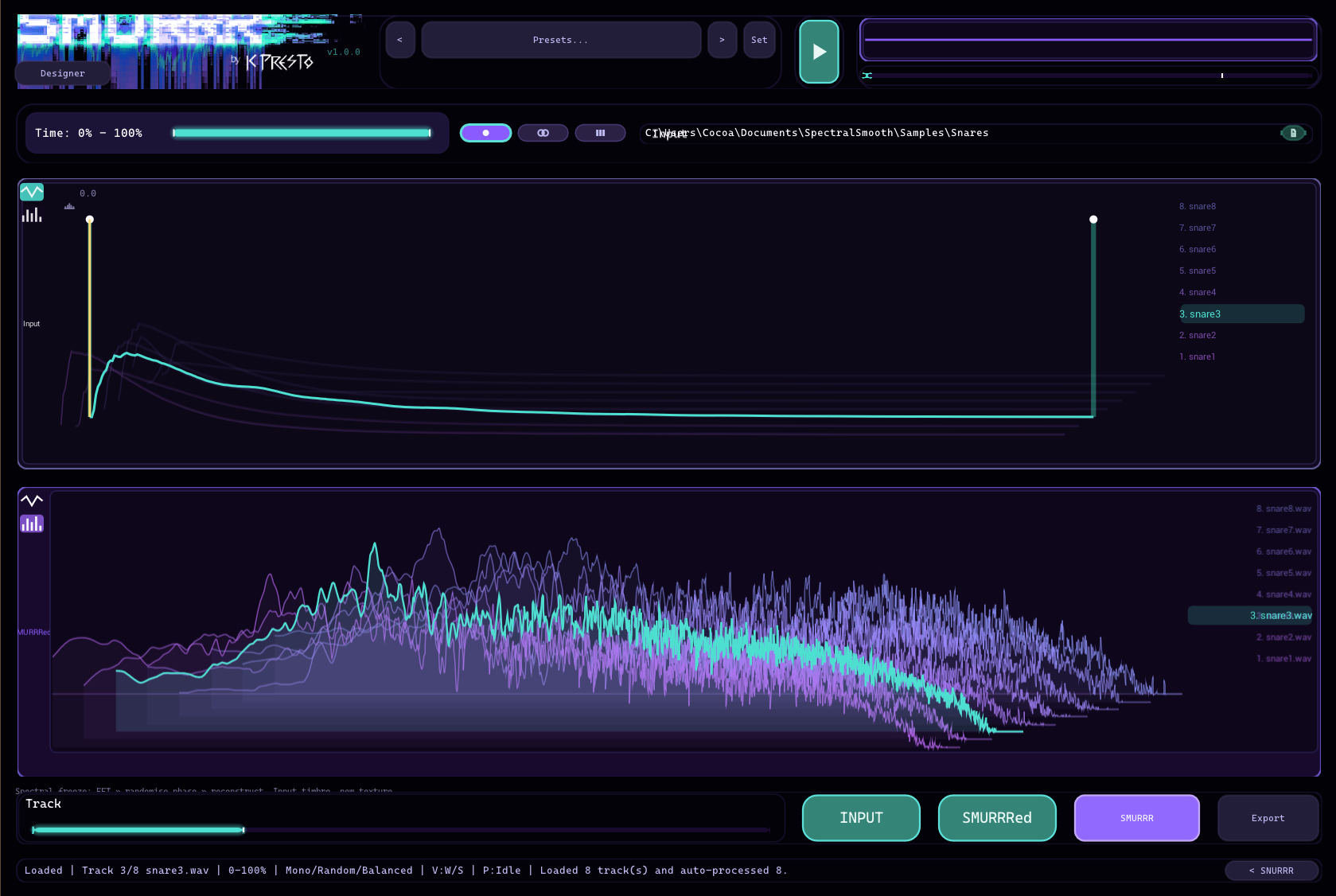 SMURRR spectral processor with waveform and time selection