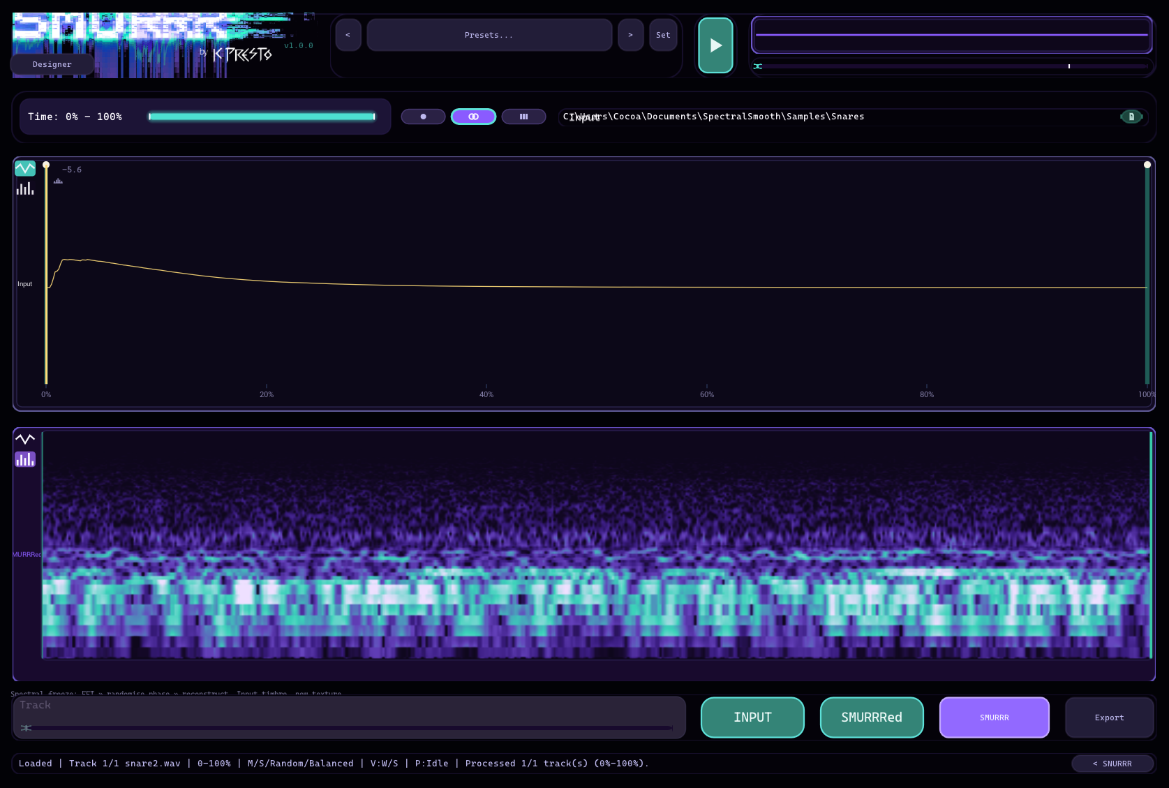 SMURRR spectrogram with transient and low-frequency detail
